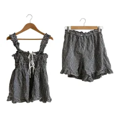 美品 24SS SNIDEL HOME スナイデルホーム フリルタンクチュニック ショートパンツ セットアップ ルームウェア F ブラック×ホワイト レディース 古着 中古 USED