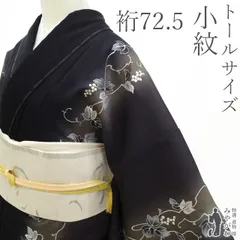 【新古品】 小紋 着物 正絹 袷 未使用 黒 こげ茶 ブラック ダークブラウン ぼかし 手染め モダン 葡萄唐草 金銀彩加工 セミフォーマル カジュアル 春 秋 冬 仕立て上がり 身丈168 裄丈72.5 ＴＬサイズ ＬＬ ２Ｌ みやがわ sb17008