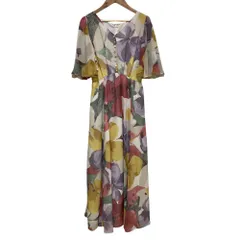 美品 AND COUTURE アンドクチュール フラワープリント フレアスリーブ ロングワンピース サイズ38 マルチカラー レディース 古着 中古 USED