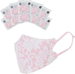 ノーブランド品 デザインレースマスク フラワー 花柄 大人用 レディース 日焼け対策 保温効果 花粉 ほこり 洗える 長さ調節 防寒 DRM-25 (ピンク,  10枚セット)