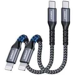 SUNGUY USB-C Lightningケーブル 0.15M 2本セット【MFi認証取得】 タイプc ライトニングケーブル PD対応 20W急速充電 iPhone 充電ケーブル Carplay対応 高耐久ナイロン編み iPhone 14 13 1 ...