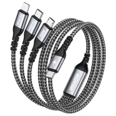 【100W】NINGKPOW 3in1 充電ケーブル 1.2M マルチ 充電ケーブル タイプc PD 急速充電 3イン1 充電コード 3台同時給電可能 タイプc 充電 コード (100W) ライトニングケーブル(27W) マイクロusbケーブ(10W ...