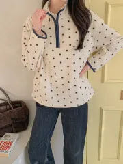 ドット ハーフジップ (起毛 フリース ジャケット ダウンベスト ダウン 起毛Tシャツ フード付きニット ニット