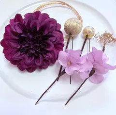 髪飾りセットNo.318 ダークパープル　ダリア　成人式　卒業式　結婚式