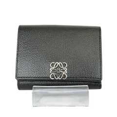【人気・美品】LOEWE ロエベ アナグラム トライフォールド Wホック ダブル コンパクトウォレット 三つ折り 財布 シルバー金具 銀色 ブラック カーフ レザー 本革 メンズ レディース ユニセックス 男女兼用 コインケース カードケース 札入れ 小銭入れ