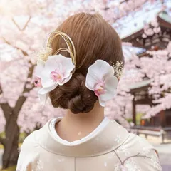 淡いピンク胡蝶蘭の髪飾り 結婚式 成人式 ピンクゴールド ウェディング ゴールド 優しい 薄いピンク