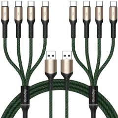 【2パック】Bismdky マルチ USB C 4 in 1充電スプリッターケーブル 急速充電 PD+QC対応 3.1A急速充電 スプリッターケーブル USB A4つのタイプCポ 同時給電可能 ト付き アルミ合金シェルナイロン編み Macbook i ...