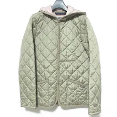 美品 LAVENHAM ラベンハム 英国製 ミドル丈 フーデッド キルティングコート ジャケット 36 ブラウンベージュ レディース 古着 中古 USED