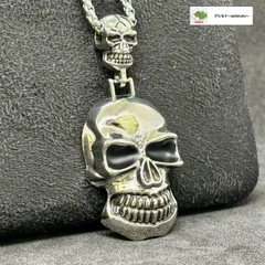 ☆スカル ネックレス ツヤあり ユニセックス 個性派 59.5cmチェーン ロック系 ストリート系 骸骨 ドクロ 人気 カッコイイ イヒ//N-58