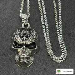 ☆スカル ネックレス ユニセックス 個性派 60cmチェーン ロック系 ストリート系 大きめ 3×5cm 骸骨 ドクロ 人気 カッコイイ//N-30