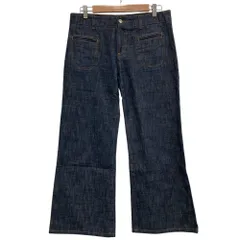 新品同様 Chloe クロエ レザーパッチ フレアジーンズ デニムパンツ サイズ38 インディゴ レディース 古着 中古 USED