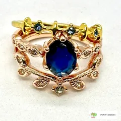 ☆ブルー リング 3個 セット ファッション パーティー  ジュエリー 大き目 16号 指輪 アメリカサイズ 8号// R-56