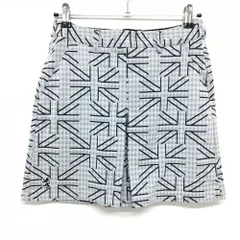 【超美品】アドミラル スカート ライトグレー×ネイビー 総柄 チェック柄地模様 裾ロゴワッペン レディース L ゴルフウェア Admiral