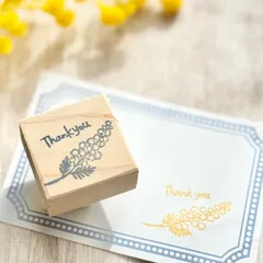 【送料無料】ミモザのThank youはんこ｜春のギフトに サンキュー 感謝 プレゼント 春 ワンポイント カード