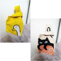 新品２点まとめ ニットバッグ イェローアヒル ベージュ猫