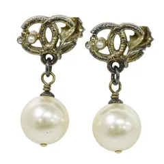 本物 シャネル CHANEL ココマーク フェイクパール ピアス GP ゴールド メッキ ホワイト Coco Mark アクセサリー ジュエリー 中古・