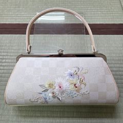 大島紬 パステルカラーのお花尽くし リメイク バンブーハンドルバッグ