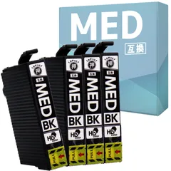 【横トナ】エプソン(EPSON)用 MED互換 メダマヤキ互換 MED-BK ブラック 4本セット 互換インクカートリッジ ＜ICチップ搭載で残量表示対応＞ ＜紙なじみの良い染料インク＞ 対応機種:カラリオ EW-056A カラリオ EW-456A  ...