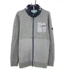 【美品】トミーヒルフィガー ニットジャケット グレー×ネイビー 上部凹凸編み ネックロゴ メンズ XL ゴルフウェア Tommy Hilfiger Golf