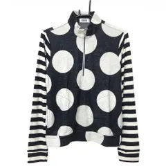 【美品】コルウィン ハイネックセーター 黒×白 ドット柄 袖ボーダー ハーフジップ ニット レディース L ゴルフウェア Kolwin