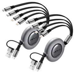MINLU 4in1 充電ケーブル 巻き取り マルチ充電 3.5A usb アダプター 変換 usb-a/c to usb-c/2*lightning/micro usb ケーブル データ転送 スマホ充電コード iPhone 17 16 15 14  ...