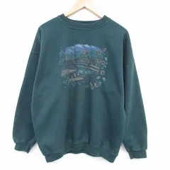 XL/古着 NORTHERN REFRECTIONS 長袖 スウェット メンズ 90年代 90s 花 クルーネック USA製 濃緑 25dec19