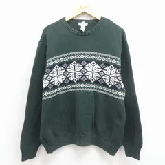 XL/古着 ドッカーズ 長袖 ノルディック セーター メンズ 雪柄 コットン クルーネック 緑 25dec19