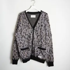 正規 極美品 23AW WACKO MARIA ワコマリア LEOPARD JACQUARD MOHAIR KNIT CARDIGAN ジャガード モヘア ニット カーディガン L 紫 500Q♪