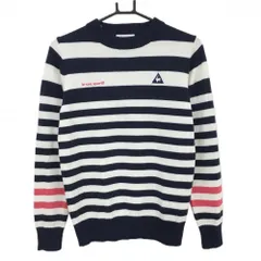 【超美品】ルコックゴルフ セーター 白×ネイビー ボーダー ウール混 ニット レディース L ゴルフウェア le coq sportif