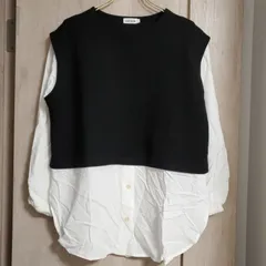 B1358 レプシィム LEPSIM チュニック 長袖シャツ (F) 黒 無地 Uネック