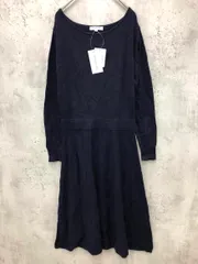 新品 NATURAL BEAUTY BASIC ナチュラルビューティーベーシック ウエスト 太リブ ニット ワンピース sizeM/紺 ■■ レディース