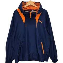 PUMA/プーマ ハイネックナイロンプルオーバー ウィンドブレーカー 裏地メッシュ ハーフジップ 長袖 ワンポイント刺繡 Vietnam製 XXLサイズ ブルー/オレンジ