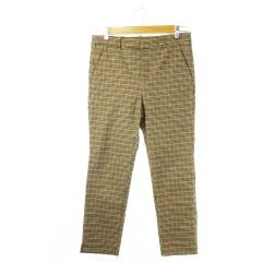 ザラ ベーシック ZARA BASIC パンツ クロップド サブリナ 七分丈 ストレッチ シャリ感 スリット チェック M 茶 ブラウン /CK22