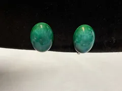 SN891 マラカイトグリーン オーバルイヤリング 陶器 ブルーグリーン ヴィンテージ アンティーク