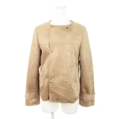 ロペピクニック ROPE Picnic ジャケット ピーチスキン ノーカラー ダブル ストレッチ フェイクスエード もっちり 38 ベージュ /AH6