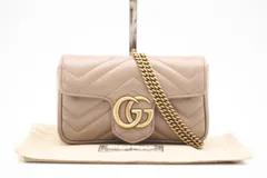 ★3日以内返品可★ 美品 GUCCI グッチ GGマーモント レザー キルティング スーパーミニバッグ 476433 ショルダーバッグ ベージュ レザー レディース