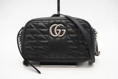 ★3日以内返品可★ 美品 GUCCI グッチ GGマーモント レザー チェーンショルダーバッグ キルティング スモール カメラバッグ 447632 ショルダーバッグ ブラック レザー レディース