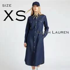 【美品】Ralph laurenラルフローレン ロング丈ウエスタン デニムシャツワンピース XS(JPN M) 濃紺【古着】【中古】【送料無料】