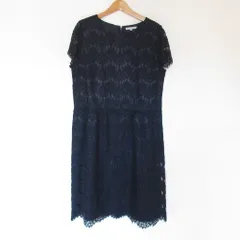 美品 23区 Applaudir ニジュウサンク アプロディール 半袖 レースワンピース ミディドレス 大きいサイズ 44 ネイビー レディース 古着 中古 USED