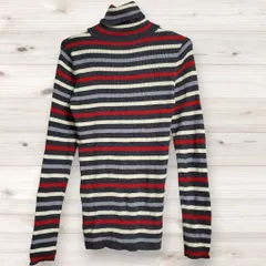 B1363 ヴィンテージ Vintage ニット セーター 長袖 (L) ボーダー 総柄 綿/コットン ハイネック タートルネック