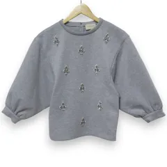 美品 UNITED ARROWS ユナイテッドアローズ ビジュー スウェット プルオーバー 七分袖 カットソー 1521-162-1438 グレー レディース 古着 中古 USED