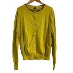 美品 PS Paul Smith ピーエスポールスミス ドット切替 クルーネック ニットカーディガン XLサイズ イエロー レディース 古着 中古 USED