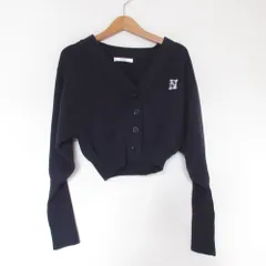 美品 23SS snidel スナイデル ロゴ刺繍 クロップドカーディガン F ネイビー レディース 古着 中古 USED