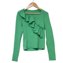 美品 23SS GRACE CONTINENTAL グレースコンチネンタル サイドフリルリブニットトップ 長袖 カットソー 0123143096 サイズ36 グリーン レディース 古着 中古 USED