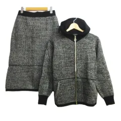 so close ソークロース 千鳥格子柄 セットアップ ツイード調 ジップアップ ストレッチ フード付き ジャケットスカート Lサイズ Mサイズ 上下 レディース E592L