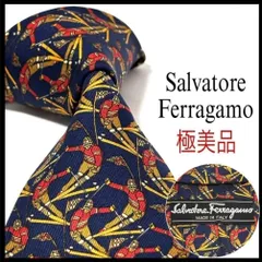 サルヴァトーレフェラガモ  ネクタイ ブランド  ネイビー  紺  スキー  シルク  ビジネス  極美品  Salvatore Ferragamo