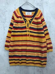 nano universe ナノユニバース マルチボーダー レースアップ ニット セーター sizeF/黄系 ◇■ レディース