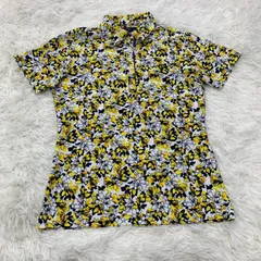 【Callaway】総柄ポロシャツ ／花柄 イエロー系 レディースM 半袖 ゴルフウェア ポリエステル100％