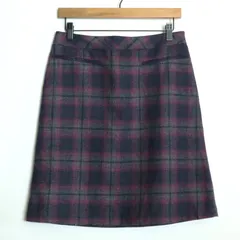 ローラアシュレイ★チェック柄のタイトスカート サイズ10(UK) グレー×赤紫系 やや厚手 z17729