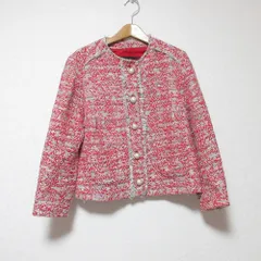 美品 ZARA ザラ ベーシック コレクション ノーカラー ツイードジャケット S レッド レディース 古着 中古 USED